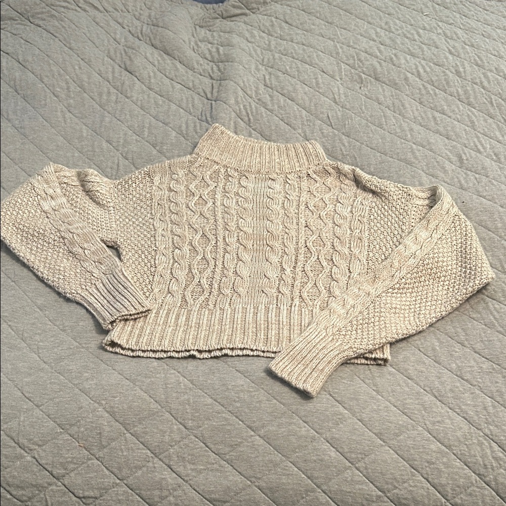 Elegant Beige Cable Knit Turtleneck Sweater
